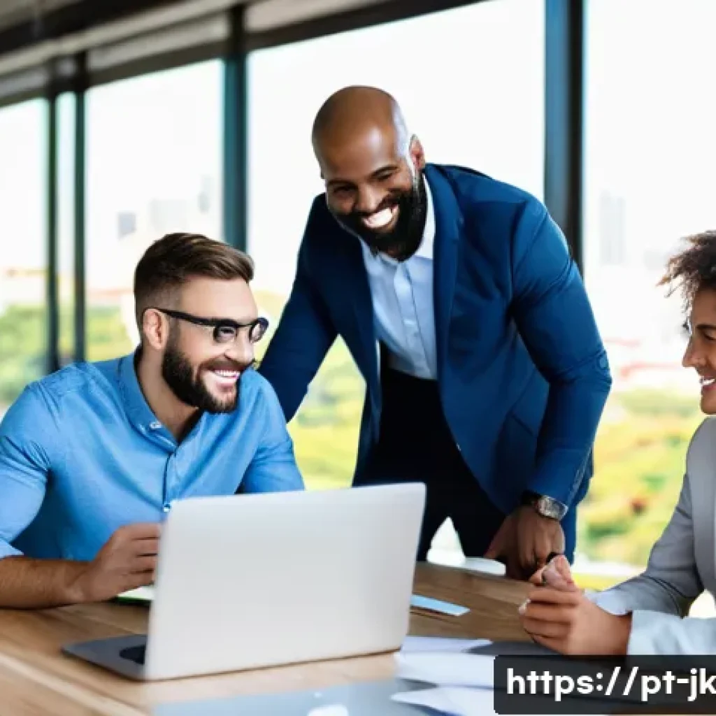 약한 연결과 고객 관계 관리 - **Strong Ties - Collaborative Innovation:** A diverse group of four business professionals, two men ...