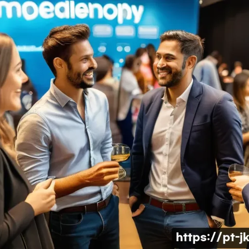 약한 연결로 일을 더 잘하는 법 - A vibrant professional networking event in São Paulo, Brazil, showing diverse businesspeople in smar...