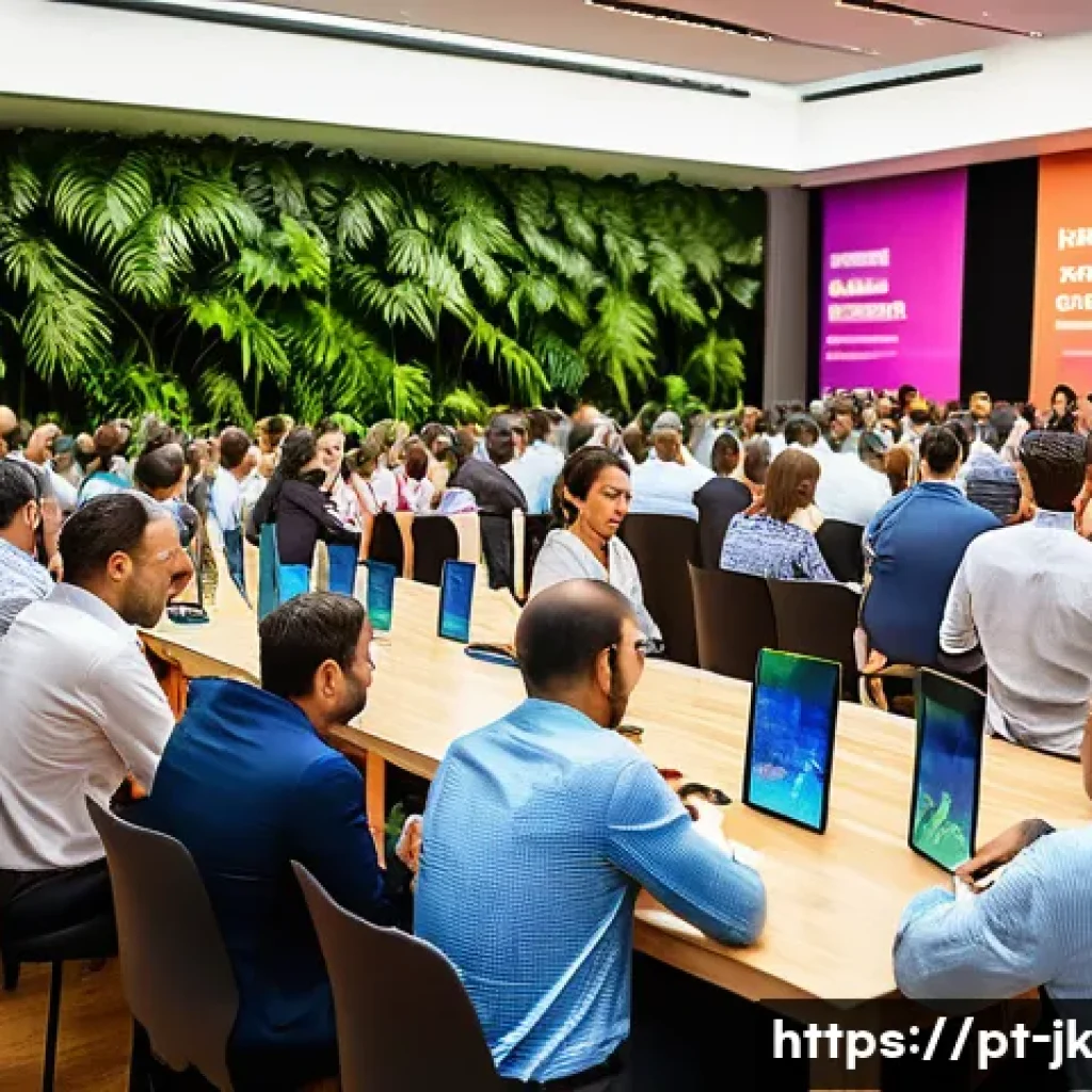 약한 연결의 사회적 영향력 - A vibrant professional networking event in São Paulo, Brazil, featuring diverse attendees in busines...
