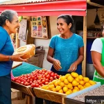 Home 18 약한 연결을 통해 지역 사회와 연결되기 - A vibrant local street market scene in a small Brazilian town, featuring diverse small business owne...