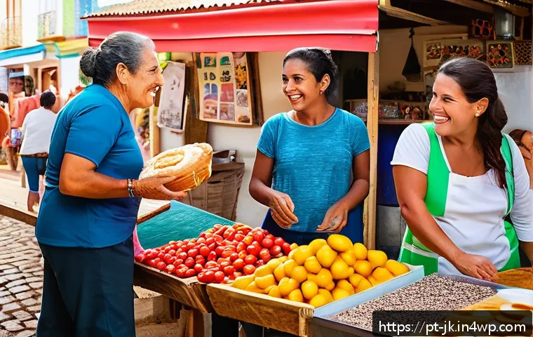 약한 연결을 통해 지역 사회와 연결되기 - A vibrant local street market scene in a small Brazilian town, featuring diverse small business owne...
