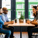 Home 23 약한 연결 활용으로 인상 깊은 첫인상 만들기 - A professional networking event scene set in a modern coworking space in São Paulo, Brazil, featurin...