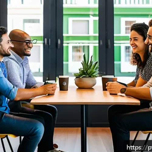 Home 17 약한 연결 활용으로 인상 깊은 첫인상 만들기 - A professional networking event scene set in a modern coworking space in São Paulo, Brazil, featurin...